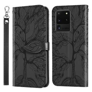 huismerk Voor Samsung Galaxy S20 Ultra Life of Tree Embossing Pattern Horizontale Flip Lederen Case met Holder & Card Slot & Wallet & Photo Frame & Lanyard(Zwa