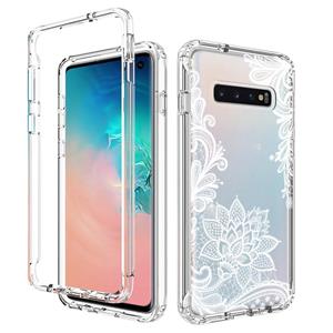 huismerk For Samsung Galaxy S10 PC+TPU Transparent Painted Phone Case(White Flower)