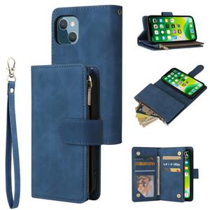 huismerk Multifunctional Phone Leather Case with Card Slot & Holder & Zipper Wallet & Photo Frame For iPhone 13 mini(Blue)