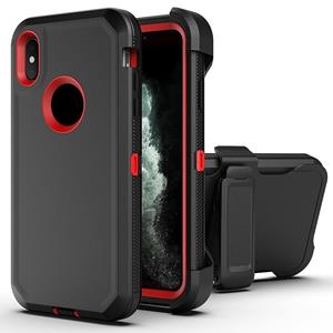 huismerk Robot schokbestendige siliconen + pc-beschermhoes met achterste cliphouder voor iPhone XS MAX (zwart rood)