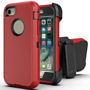 huismerk Robot schokbestendige siliconen + pc-beschermhoes met rugcliphouder voor iPhone SE 2020 / 8 / 7 (rood zwart)