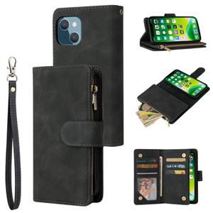 huismerk Multifunctional Phone Leather Case with Card Slot & Holder & Zipper Wallet & Photo Frame For iPhone 13(Black)