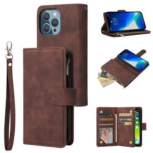 huismerk Multifunctional Phone Leather Case with Card Slot & Holder & Zipper Wallet & Photo Frame For iPhone 13 Pro(Coffee)