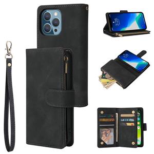 huismerk Multifunctional Phone Leather Case with Card Slot & Holder & Zipper Wallet & Photo Frame For iPhone 13 Pro(Black)