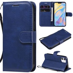 huismerk Voor iPhone 12 mini Solid Color Horizontale Flip Beschermerhoes met Houder & Card Slots & Wallet & Photo Frame & Lanyard(Blauw)