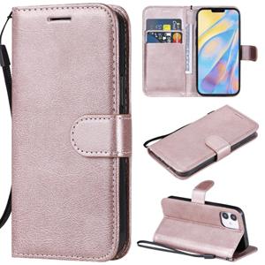 huismerk Voor iPhone 12 mini Solid Color Horizontale Flip Beschermerhoes met Houder & Card Slots & Wallet & Photo Frame & Lanyard(Rose Gold)