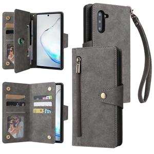 Voor Samsung Galaxy Note10 Klinknagel Buckle 9 kaarten Drie vouw leren telefooncase