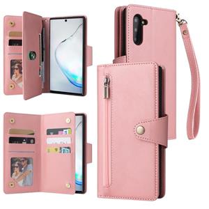 huismerk Voor Samsung Galaxy Note10 Klinknagel Gesp 9 kaarten Drie vouw leren telefooncase (Rose Gold)