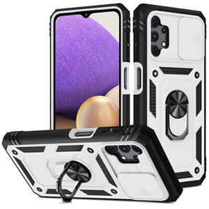 huismerk For Samsung Galaxy A32 5G Sliding Camera Cover Design TPU + PC Protective Case with 360 Degree Rotating Holder & Card Slot(White+Black)