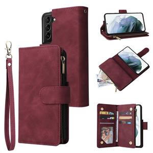 huismerk For Samsung Galaxy S22 5G Multifunctional Phone Leather Case with Card Slot & Holder & Zipper Wallet & Photo Frame(Wine Red)