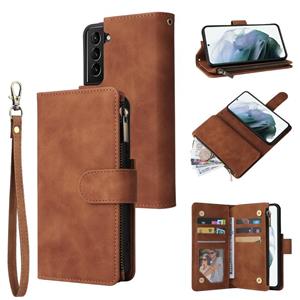 huismerk For Samsung Galaxy S22 5G Multifunctional Phone Leather Case with Card Slot & Holder & Zipper Wallet & Photo Frame(Brown)