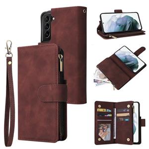 huismerk For Samsung Galaxy S22 5G Multifunctional Phone Leather Case with Card Slot & Holder & Zipper Wallet & Photo Frame(Coffee)