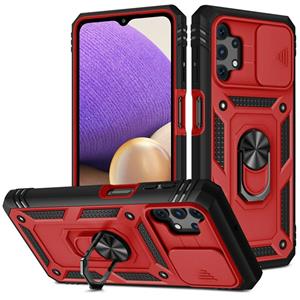 huismerk Voor Samsung Galaxy A32 5G Sliding Camera Cover Design TPU + PC Beschermhoes met 360 graden roterende houder en kaartsleuf (rood + zwart)