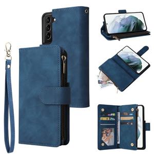 huismerk For Samsung Galaxy S22 5G Multifunctional Phone Leather Case with Card Slot & Holder & Zipper Wallet & Photo Frame(Blue)