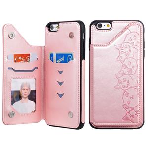 huismerk Voor iPhone 6 Plus Six Cats Embossing Pattern Protective Case met Holder & Card Slots & Photo Frame(Rose Gold)