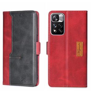 huismerk Voor Xiaomi Redmi Note 11 Pro 5G/Redmi Note 11 Pro+ 5G Contrast Kleur Side Buckle Leather Phone Case (Rood + Zwart)