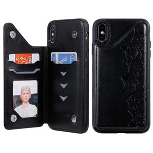 huismerk Voor iPhone XS Max Six Cats Embossing Pattern Protective Case met Holder & Card Slots & Photo Frame(Black)