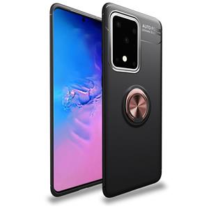 huismerk Voor Galaxy S20 Ultra Metalen Ring Houder 360 graden roterende TPU case (Zwart+Rosé Goud)