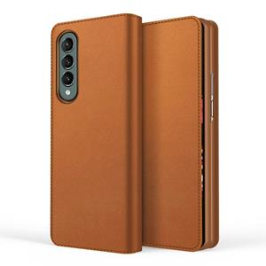 huismerk Voor Samsung Galaxy Z Fold3 5G splitstype Horizontale flip Opvouwbare lederen tas met houder & kaart slots & portefeuille (effen bruin)