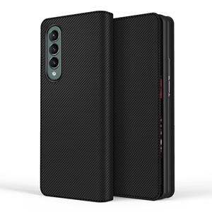 huismerk Voor Samsung Galaxy Z Fold3 5G Split Type Horizontale Flip Opvouwbare Lederen Case Met Houder & Card Slots & Portemonnee (Fiber Black)