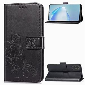 huismerk Voor Galaxy S20+ Vierbladige Gesp In reliëf buckle mobiele telefoon bescherming lederen hoes met Lanyard & Card Slot & Wallet & Bracket-functie (Zwar