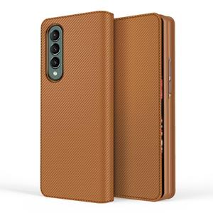 huismerk Voor Samsung Galaxy Z Fold3 5G Split Type Horizontale Flip Opvouwbare Lederen Hoes met Houder & Kaart Slots & Portemonnee (Fiber Brown)