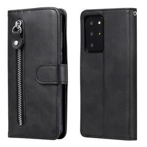 huismerk Voor Samsung Galaxy Note20 Ultra Fashion Kalf textuur Rits Horizontale Flip Lederen case met Stand & Card Slots & Wallet Functie(Zwart)