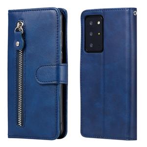 huismerk Voor Samsung Galaxy Note20 Ultra Fashion Kalf textuur Rits Horizontale Flip Lederen case met Stand & Card Slots & Wallet Functie(Blauw)