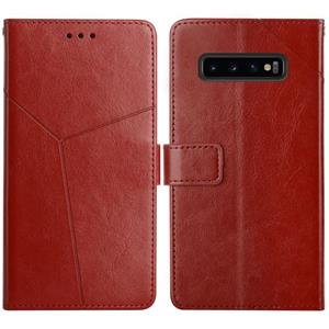 huismerk Voor Samsung Galaxy S10 Y Stitching Horizontale Flip Lederen Case met Houder & Card Slots & Portemonnee & Fotolijst (Bruin)