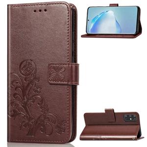 huismerk Voor Galaxy S20+ Vierbladige Gesp In reliëf buckle mobiele telefoon bescherming lederen hoes met Lanyard & Card Slot & Wallet & Bracket-functie (Brui