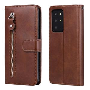 huismerk Voor Samsung Galaxy Note20 Ultra Fashion Kalf textuur Rits Horizontale Flip Lederen case met Stand & Card Slots & Wallet Functie(Bruin)