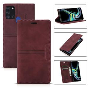 huismerk Voor Samsung Galaxy A21S DROOM Magnetische Zuigbedrijf Horizontale Flip PU Lederen Case met Houder & Card Slot & Portemonnee (Wijnrood)