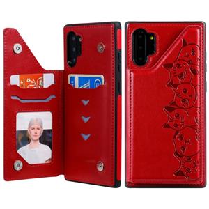 huismerk Voor Galaxy Note 10+ Six Cats Embossing Pattern Protective Case met Holder & Card Slots & Photo Frame(Red)