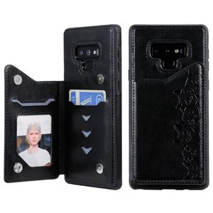 huismerk Voor Galaxy Note 9 Six Cats Embossing Pattern Protective Case met Holder & Card Slots & Photo Frame(Black)