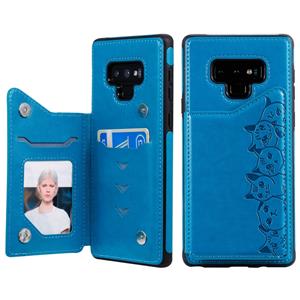 huismerk Voor Galaxy Note 9 Six Cats Embossing Pattern Protective Case met Holder & Card Slots & Photo Frame(Blue)