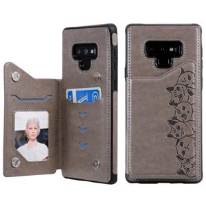 huismerk Voor Galaxy Note 9 Six Cats Embossing Pattern Protective Case met Holder & Card Slots & Photo Frame(Grey)