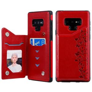 huismerk Voor Galaxy Note 9 Six Cats Embossing Pattern Protective Case met Holder & Card Slots & Photo Frame(Red)