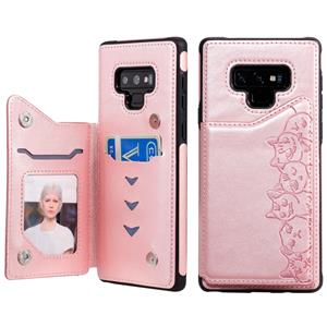 huismerk Voor Galaxy Note 9 Zes Katten Embossing Pattern Protective Case met Holder & Card Slots & Photo Frame(Rose Gold)