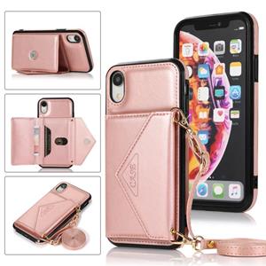 huismerk Multifunctionele Cross-body Card Bag TPU+PU Back Cover Case met Holder & Card Slot & Wallet Voor iPhone XS Max(Rose Gold)