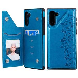 huismerk Voor Galaxy Note 10 Six Cats Embossing Pattern Protective Case met Holder & Card Slots & Photo Frame(Blue)