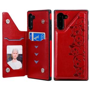 huismerk Voor Galaxy Note 10 Six Cats Embossing Pattern Protective Case met Holder & Card Slots & Photo Frame(Red)