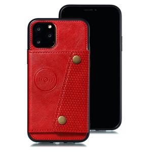 huismerk Voor iPhone 12 lederen beschermhoes met houder & kaartslots(rood)