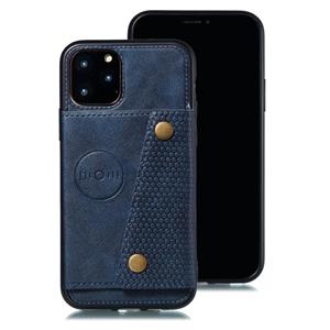 huismerk Voor iPhone 12 lederen beschermhoes met houder & kaartslots(Blauw)