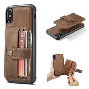 JEEHOOD RFID Blocking Anti-Theft Wallet Phone Case For iPhone XS Max(Brown)