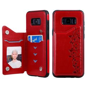 huismerk Voor Galaxy S8+ Six Cats Embossing Pattern Protective Case met Holder & Card Slots & Photo Frame(Red)