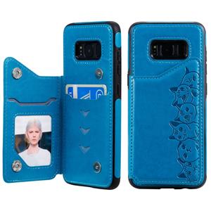 huismerk Voor Galaxy S8 Six Cats Embossing Pattern Protective Case met Holder & Card Slots & Photo Frame(Blue)