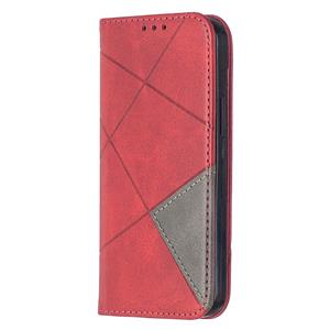 huismerk Voor iPhone 12 Rhombus Textuur Horizontale Flip Magnetic Leather Case met Holder & Card Slots(Rood)