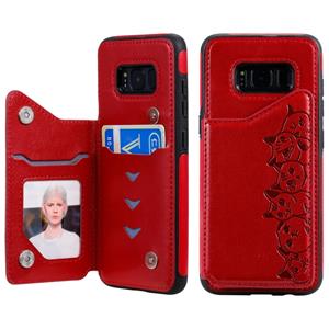 huismerk Voor Galaxy S8 Six Cats Embossing Pattern Protective Case met Holder & Card Slots & Photo Frame(Red)