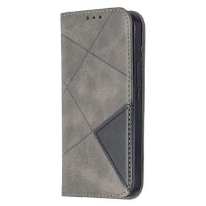 huismerk Voor iPhone 12 Rhombus Textuur Horizontale Flip Magnetic Leather Case met Holder & Card Slots(Grijs)