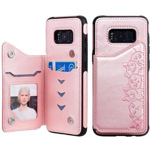 huismerk Voor Galaxy S8 Six Cats Embossing Pattern Protective Case met Holder & Card Slots & Photo Frame(Rose Gold)